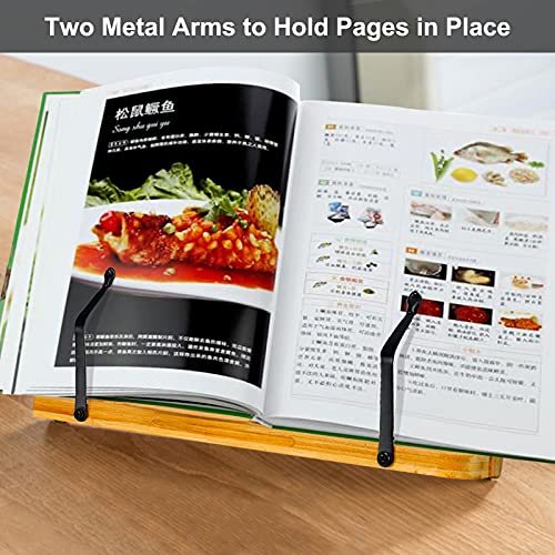 MEGREZ Foldable Bamboo Book Stand Adjustable Cookbook Reading Tablet Holder - color: Stay Positive, size: 13.2 x 9.4 inches