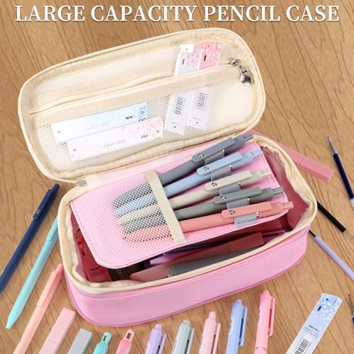 YOPCDJ 59 PCS Aesthetic School Supplies with Cute Pencil Case, Pastel Highlighters Black Ink Gel Pens Art Pencils Kit, Back to School Supplies College Essentials Preppy Stationary Set