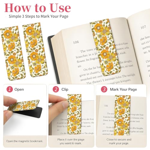 5 Pieces Magnetic Bookmarks, Cute Magnet Bookmark Clips, Colorful Page Markers for Books, Reading Supplies for Book Lovers, Women and Men Cute Orange Yellow Flower - color: Cute Orange Yellow Flower