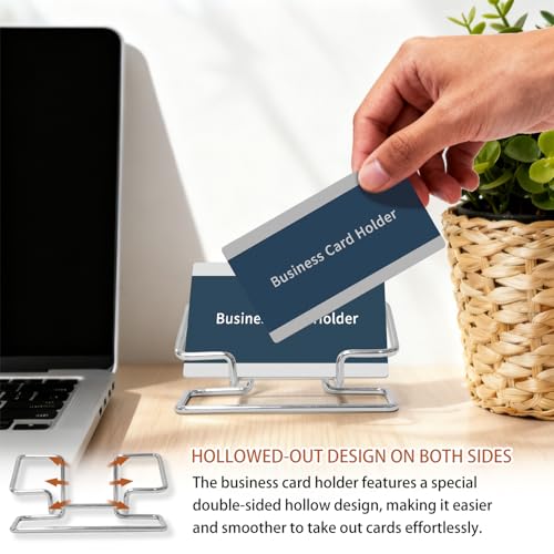 2 PCS Metal Business Card Holder for Desk, Modern Card Display Stand, Vertical and Square Business Card Organizer for Office, Home, Exhibition (Silver) - color: Silver