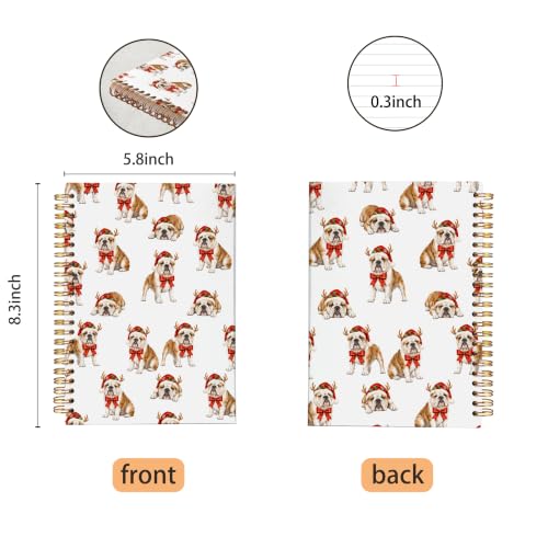 VNWEK English Bulldog Christmas Spiral Notebook Journal 5.5x8.3 Inch - color: English Bulldog Christmas