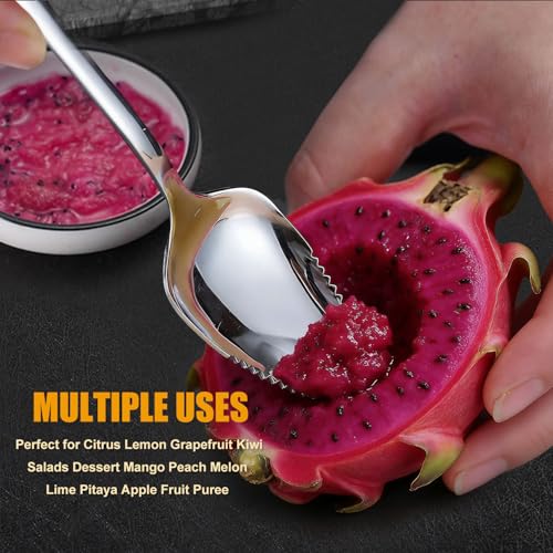 Grapefruit Spoon Serrated Edge Stainless Steel Grapefruit Utensil Tool Dessert Spoons for Citrus Dessert Kiwi Melon Lime Pitaya Apple Puree (4PCS)