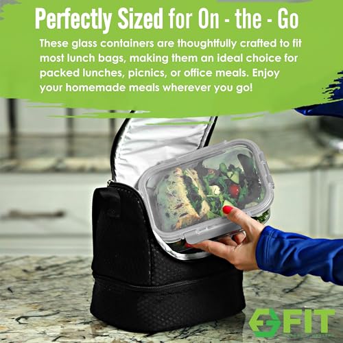 Glass Meal Prep Containers 2 & 3 Compartment, Leak-Proof Lids 32 oz 4 Pack - color: Gray (2,3 compartment - 4 pack, 32oz)