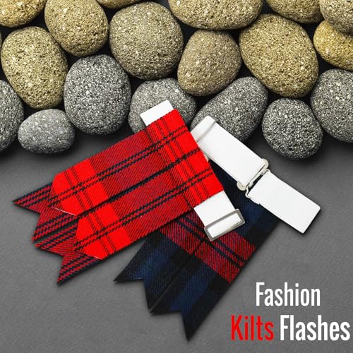 Kilt Flashes for Men with Heavy Buckle Adjusters, Plain & Tartan Kilt Sock Flashes. - color: Maclaclhan