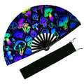 EOSAU Large UV Glow Rave Fan, Folding Hand Fans for Line Dancing, Mushrooms - color: 13" Mushrooms