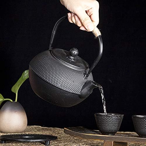 YJX Black Cast Iron Teapot, Tea Kettle for Stove Top, 40.6oz Tea Pot - size: 1200 ml without Cups