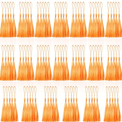 100 Pcs Orange Mini Tassels 13cm/5 Inch with Loops for Bookmarks, Graduation Decors, Jewelry Making, DIY Projects - color: Orange