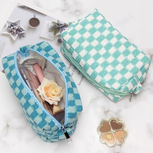 Checkered Makeup Bag for Purse, Small Travel Cosmetic Pouch,Arctic Blue - color: Arctic Blue