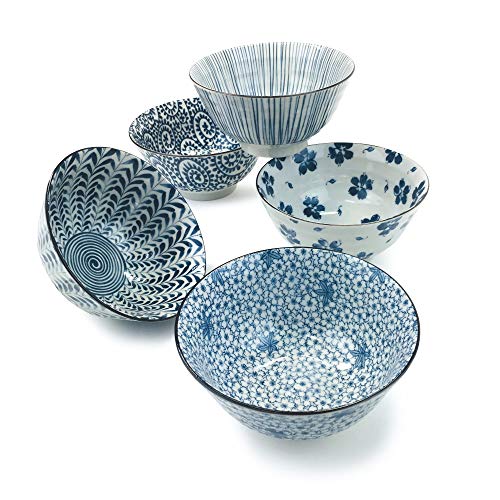 Japanese Mino Ware Chawan 5.0 inches Rice Bowls 5 patterns with Gift Box set, ceramic mino yaki