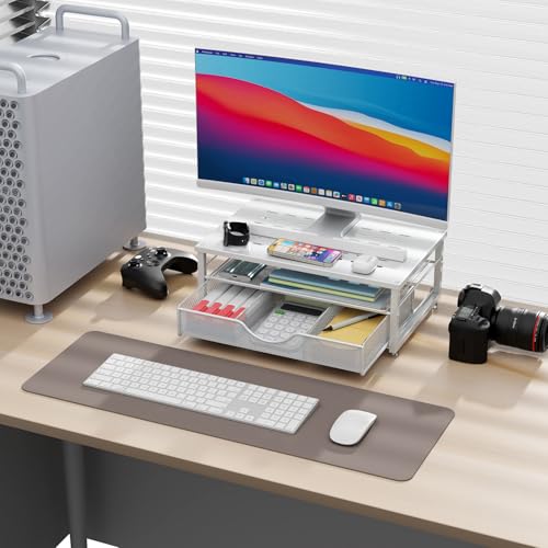 gianotter Computer Monitor Stand Riser with Drawer - color: White, size: 14.1L x 9.64W x 5.9H Inch