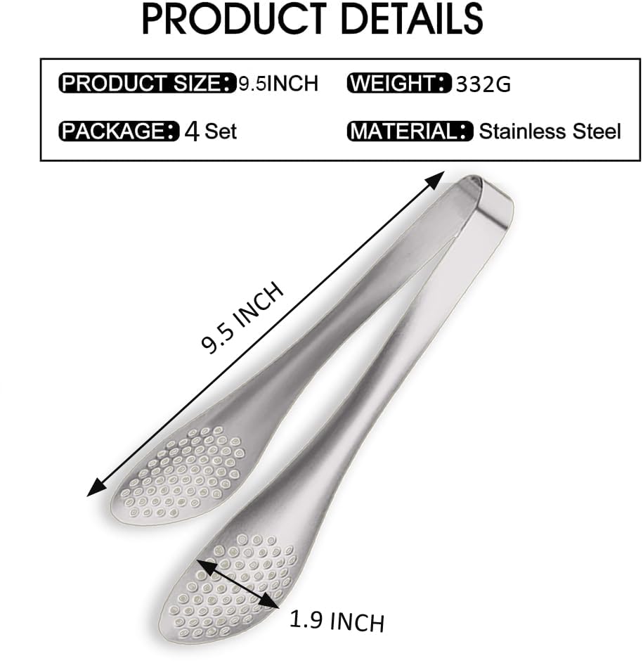 4 PCS Serving Tongs Silver Tongs 9 Inch Serving Utensils Stainless Steel Serving Tongs for Salad Buffet Appetizer Dessert Tong for Food Parties, IAX-4S1-56 - color: Silver, size: 9 Inch