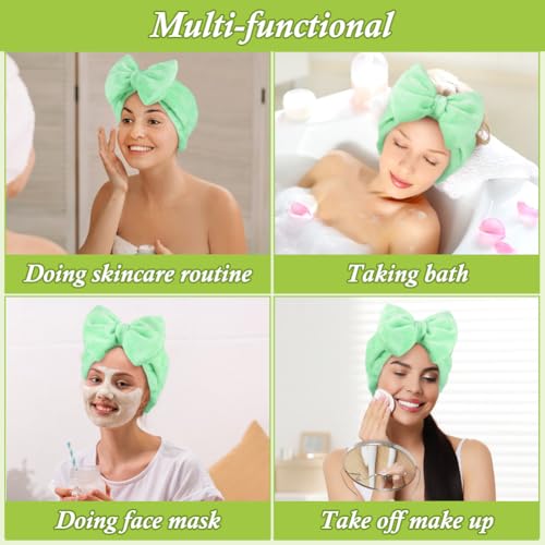 Shintop Makeup Headband, Soft Spa Headband with Bow for Skincare - color: Light Green