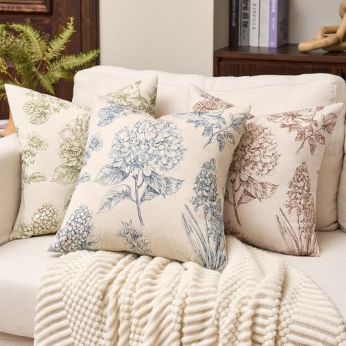 Kevin Textile Hydrangea Floral Pillow Covers Set of 2 18x18 Inch, Blue - color: Blue
