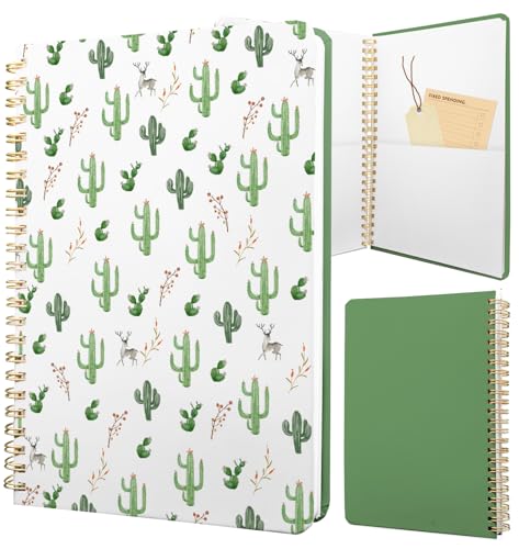 Cute Spiral Notebook Journal A5 6x9 Note Book with Pocket, Cactus - color: Cactus