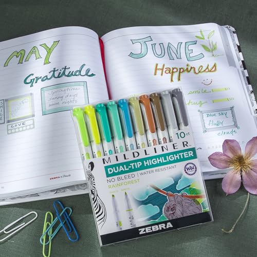 Zebra Pen MILDLINER No Bleed Highlighter, Rainforest, Dual Tip, 10-Pack - color: Cool and Refined B