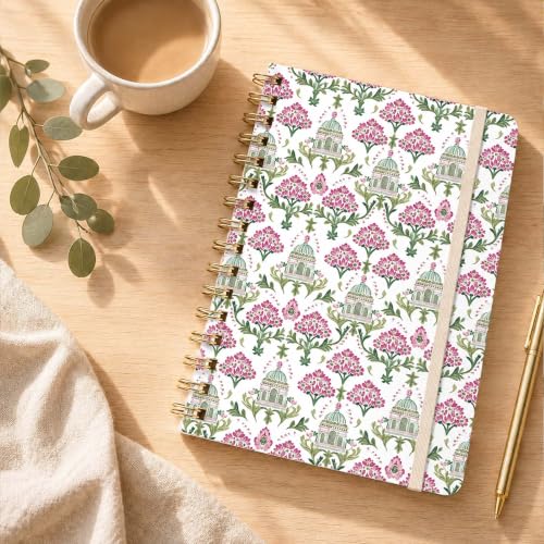 Mughal Garden Lined Spiral Notebook, Pretty Hardcover Journal 6'' x 8.4'', Floral A5 Notebook for Women, Work, Writing, Journaling Gift - color: floral-01