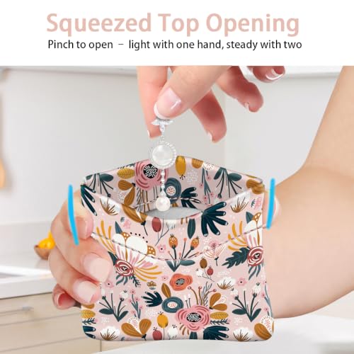 Squeeze Coin Purse Pouch Mini Coin Pocket Portable Change Wallet - color: Pink Flowers, size: Mini (3.54"x3.2")