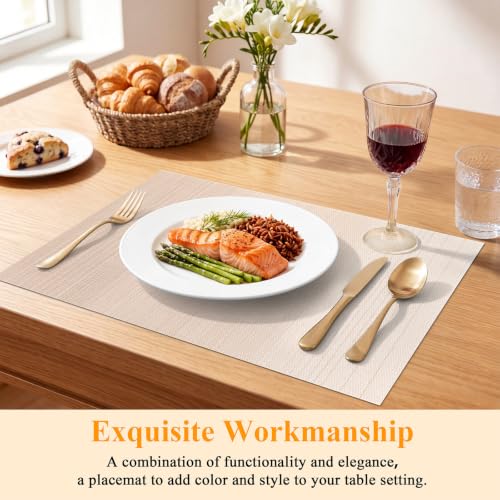 SHACOS Gradient Beige Woven Placemats Set of 4 Place Mats Indoor Outdoor - color: Gradient Beige, size: Set of 4