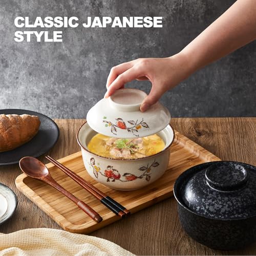 LemonRoad 25oz Ramen Bowls Set of 4 Japanese Dinnerware Set with Lid, Mixed - style: Mixed