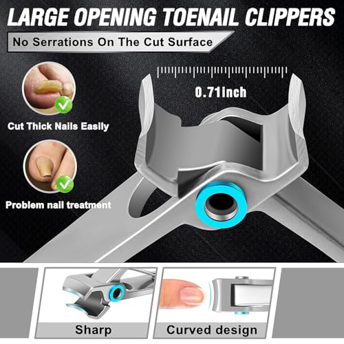 Toenail Clippers for Seniors Thick Toenails, Aucurwen Heavy Duty Toe Nail Clippers Adult Thick Nails Long Handle, Large Toenail Clippers for Thick Nails 7Pcs(Blue) - color: Blue