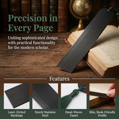 6 Inch Metal Ruler Bookmark, Black - color: Black