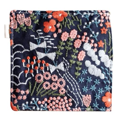 Pastoral Style Embroidered Fabric Coasters 4 Inch for Glass Cup Ceramic Cup, Japanese Style Deco for Kitchen Tea Table Cup Mat Cushion Pad (style01-navy)