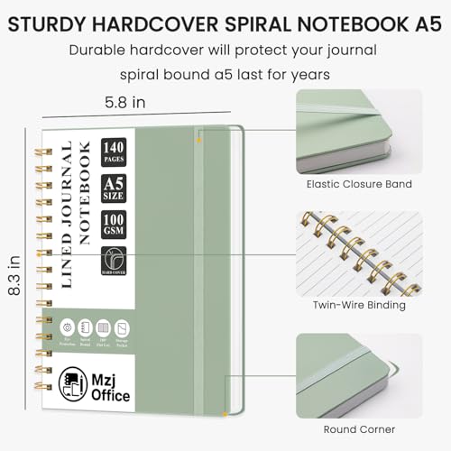Lined Journaling Notebook for Women, A5 Spiral Notebook with 100gsm Thick Paper, 70 Sheets / 140 Pages, Notebooks for Work, Journals, Notes, Bible Study, and Daily Use