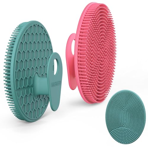 INNERNEED Silicone Body Scrubber Gentle Exfoliating Brush Set, Green+ Pink - color: (Set2) Dark Green+pink