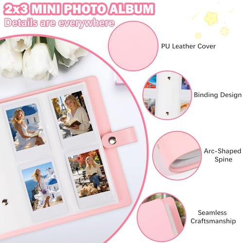 Ruibytree 320 Pockets Album for Instax Mini & Polaroid 2x3" Pictures, Pink - color: Pink