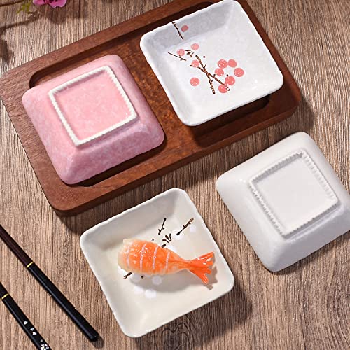 Ceramic Japanese Soy Sauce Dish Set of 4, 3.22‘’ Square Small Sushi Dishes