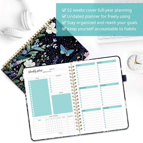 Taja Undated Weekly Planner, To Do List Notebook with Habit Tracker, A5 - color: o.Celestial Garden