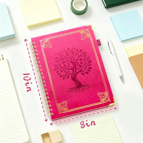 Hardcover Spiral Notebook Journal with Removable Dividers Tabs, 5 Subject Notebooks for Work School, 300 pages 8"x10" B5 leather Journal College Ruled, Cute Journal for women, Rose - color: Rose