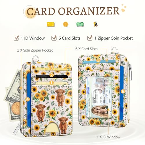 Kelvoris Credit Card Holder Small Wallet Women, Slim RFID, Highland Cow - color: Cow