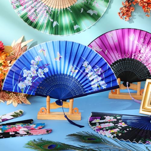 Zonon 4 Pack Hand Held Folding Fans for Women Silk,Vintage Butterfly - style: Vintage Butterfly