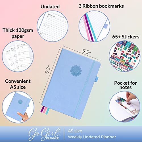 GoGirl Planner for Women, Undated Weekly Agenda Journal, Light Blue - color: Light Blue, size: A5 (5.8'' x 8.3'')