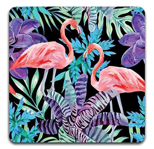 Tropical Flamingo Square Coaster Set - Made of Recycled Rubber - Set of 4 - color: Tropical Flamingo