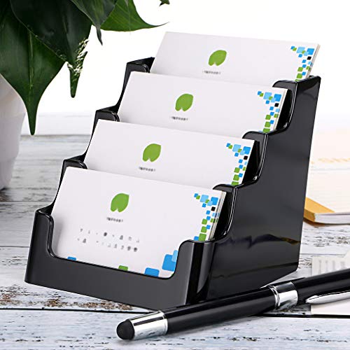 Hipiwe 2 Packs 4-Tier Acrylic Business Card Holder Desktop Index Card Stand - color: Black