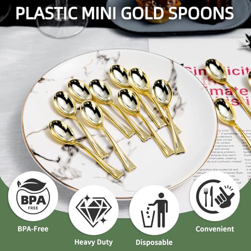 120PCS Gold Plastic Mini Spoons Disposable 4 inch Tasting Spoon - color: Gold