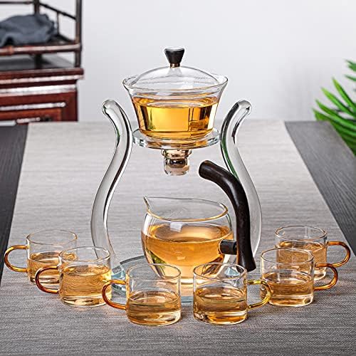 RORA Glass Teapot Set Semi Automatic Drip Rotating with Infuser Lazy Kungfu Tea pot Set (Glass) - color: Glass, size: teapot