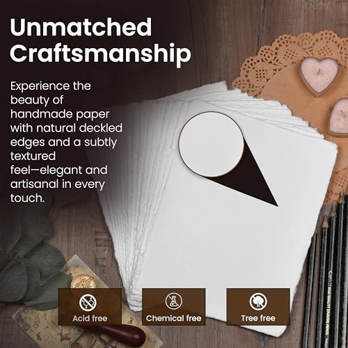 LEATHER VILLAGE Offwhite Deckled Edge Watercolor Paper 25 Sheets 6x8 Inches - color: White, size: 8 x 6 Inch