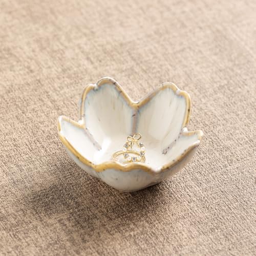 Floral Vanity Tray, Ceramic Jewelry Dish for Rings - color: grey