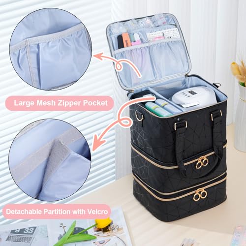 Uross Nail Polish Organizer Bag Holds 60 Bottles Nail Polish & Nail Lamp, Large Gel Polish Organizers and Storage box for Nail Tech, Nail Kit Supplies Organizer Case - Black - size: X Large - 9.5 x 8 x 12.4 inch (60 bottles)