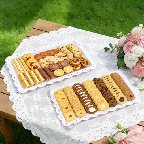 4 Pack Plastic Serving Tray for Party, 14.5 x 9.4 Inch Heavy Duty Platters for Party Buffet Wedding - color: White