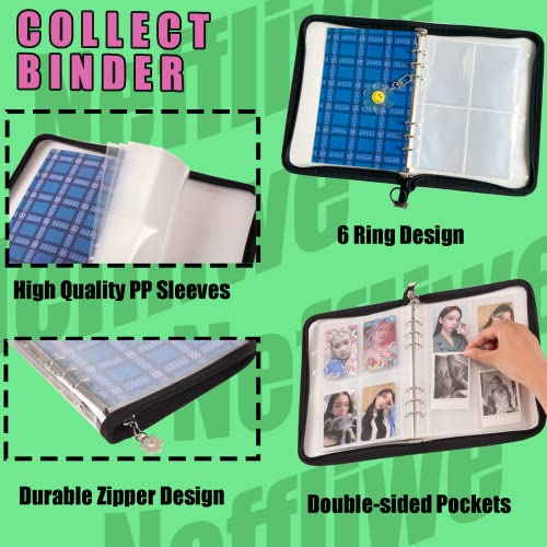 4-Pocket K-pop Photocard Holder Book with 30Pcs Inner Pages 6 Ring A5 Photocard Binder Card Collect Book Hold Up to 240 Cards (Black) - color: Black
