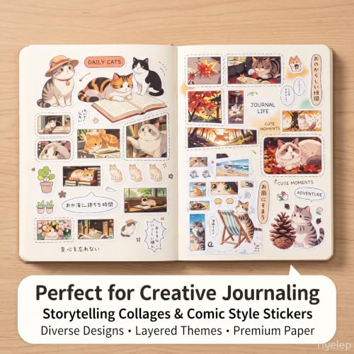 2 Pack Cat Sticker Books,Kawaii Stickers for Journaling & Scrapbooking(E+F) - color: E+f