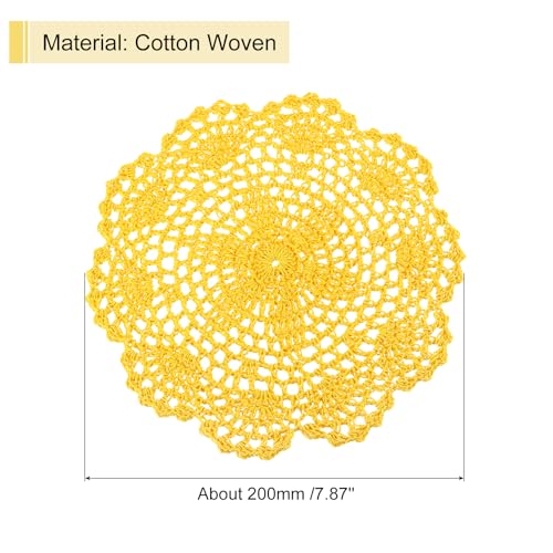 uxcell Crochet Doilies, 8Pcs 8" - Handmade Crochet Cotton Coaster, Round Lace Placemats with Floral Patterns for Wedding Party Decoration (Yellow) - color: Yellow