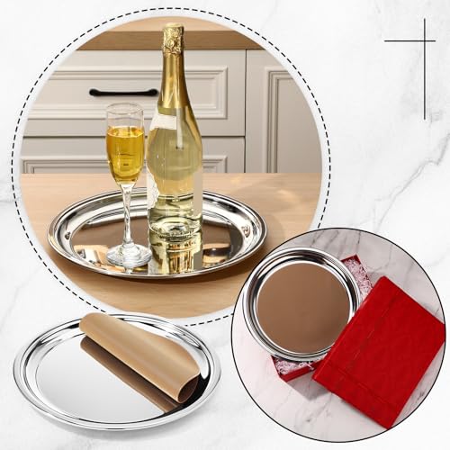 Lemonroad 2 Set Round Silver Mirror Serving Tray 12.6 Inch - size: 12.6 Inch