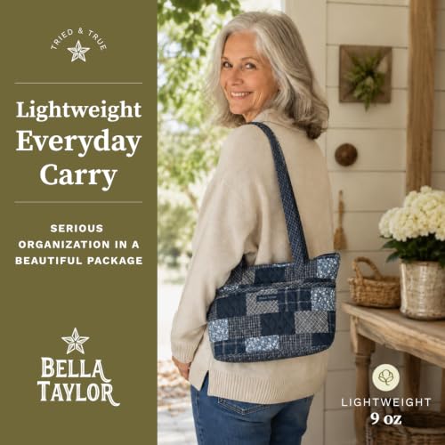 Bella Taylor Small Tote, Quilted Shoulder Bag for Women - color: Heritage Blue Patch