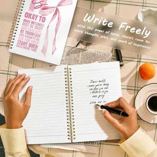 SkyCozy Coquette Pink Bow Inspirational Notebook Journal for Women - color: 01-Pink Inspirational