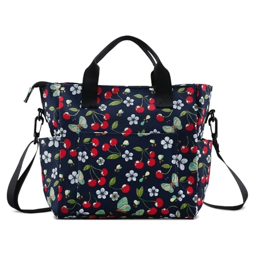 Crossbody Shoulder Bag for Women - Water Resistant Casual Handbag Purse with Multiple Pockets, Adjustable Strap - color: Cherry Butterfly